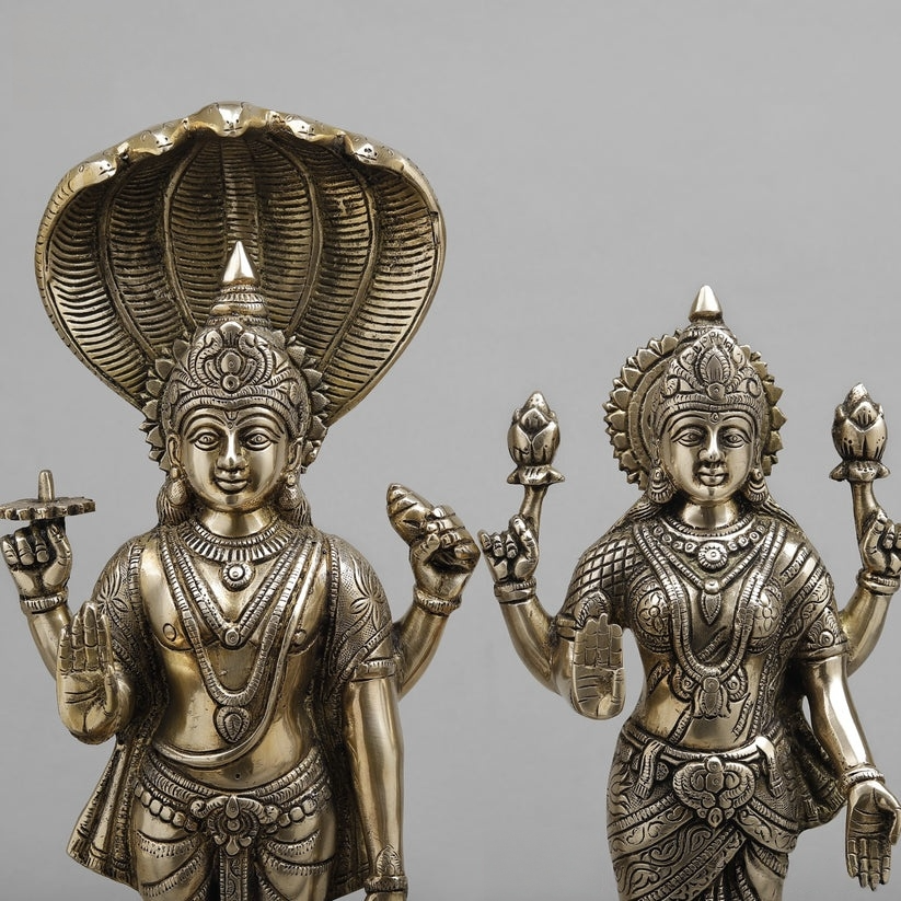 हस्तनिर्मित प्रतिमा पीतल विष्णु लक्ष्मी मूर्ति 17 इंच