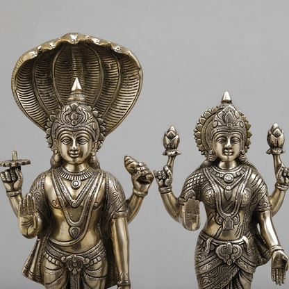 हस्तनिर्मित प्रतिमा पीतल विष्णु लक्ष्मी मूर्ति 17 इंच