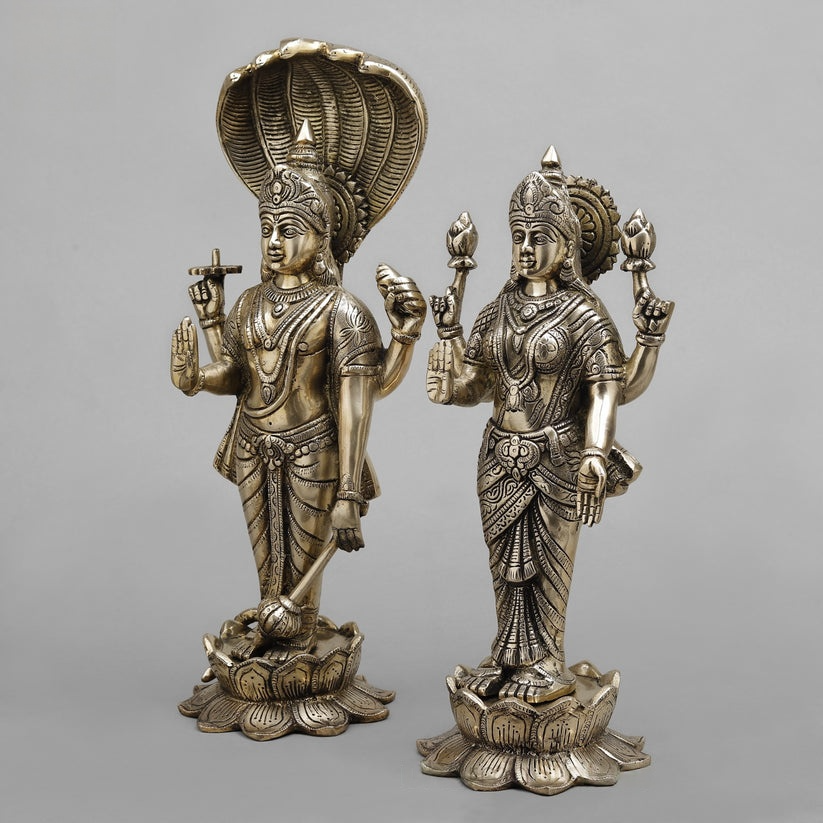 हस्तनिर्मित प्रतिमा पीतल विष्णु लक्ष्मी मूर्ति 17 इंच