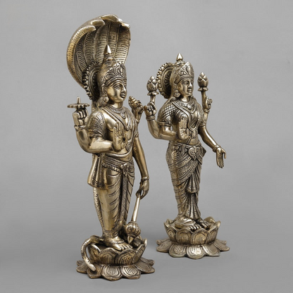 हस्तनिर्मित प्रतिमा पीतल विष्णु लक्ष्मी मूर्ति 17 इंच