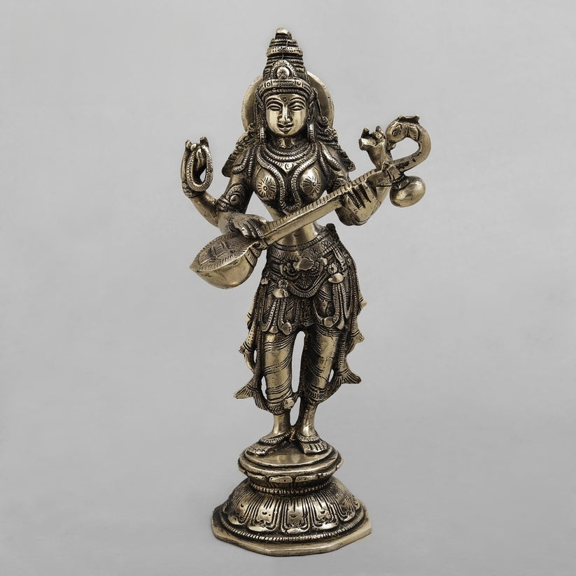 10" Standing Saraswati Brass Statue