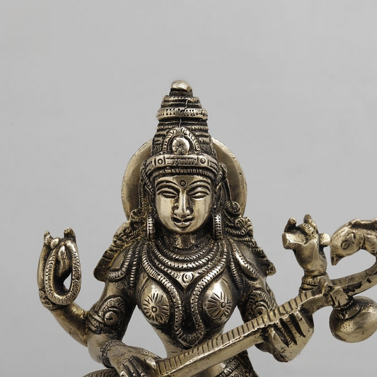 10" Standing Saraswati Brass Statue