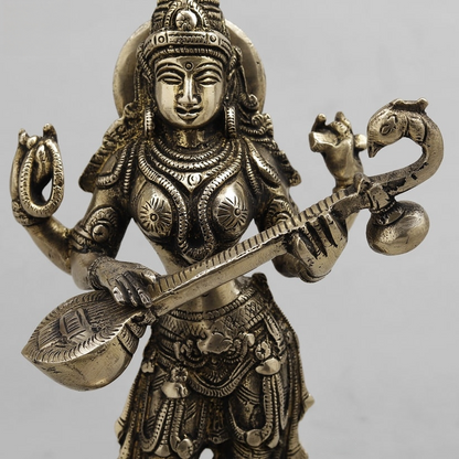 10" Standing Saraswati Brass Statue
