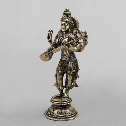 10" Standing Saraswati Brass Statue