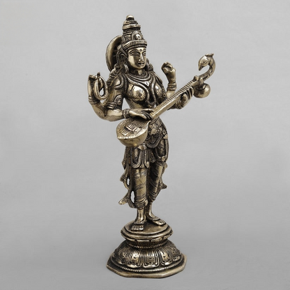 10" Standing Saraswati Brass Statue