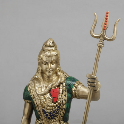 पीतल की शिव प्रतिमा, उत्कृष्ट पत्थर का काम 19.5 इंच