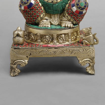 Brass Ganesha statues with stone inlay work 12 inches