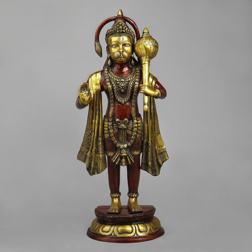 Brass Hanuman Standing Fine , Rich copper Finish 25.5” Inch
