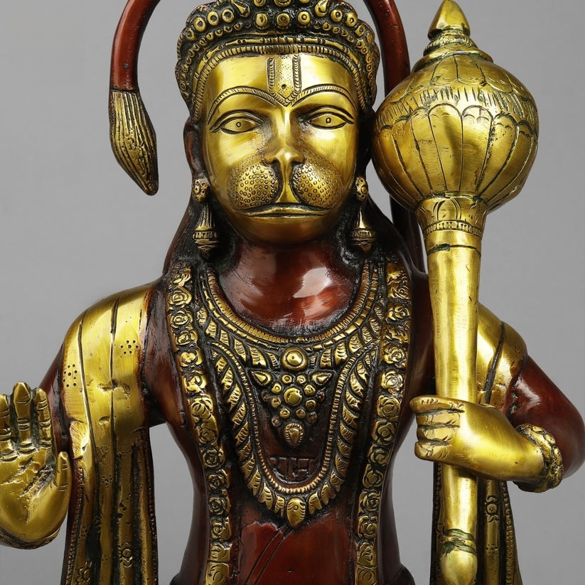 Brass Hanuman Standing Fine , Rich copper Finish 25.5” Inch