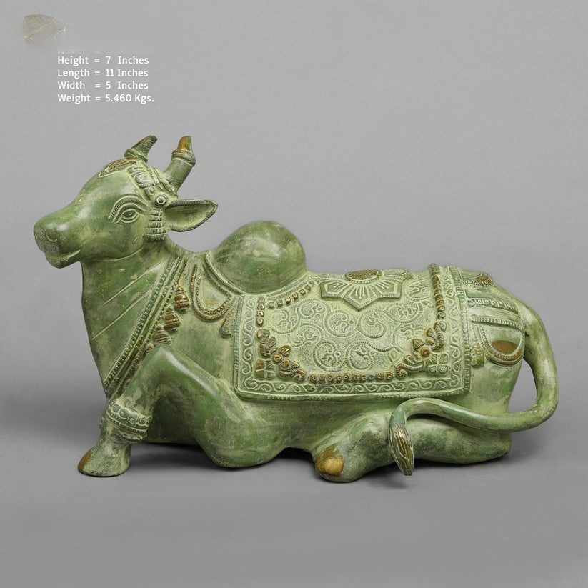 Handcrafted statue Brass Nandi Green Finish 7 Inches