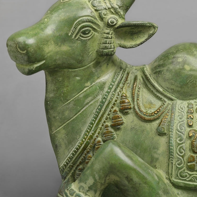 Handcrafted statue Brass Nandi Green Finish 7 Inches
