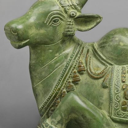 Handcrafted statue Brass Nandi Green Finish 7 Inches