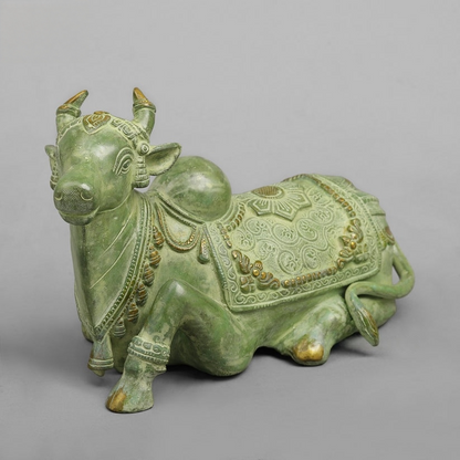 Handcrafted statue Brass Nandi Green Finish 7 Inches