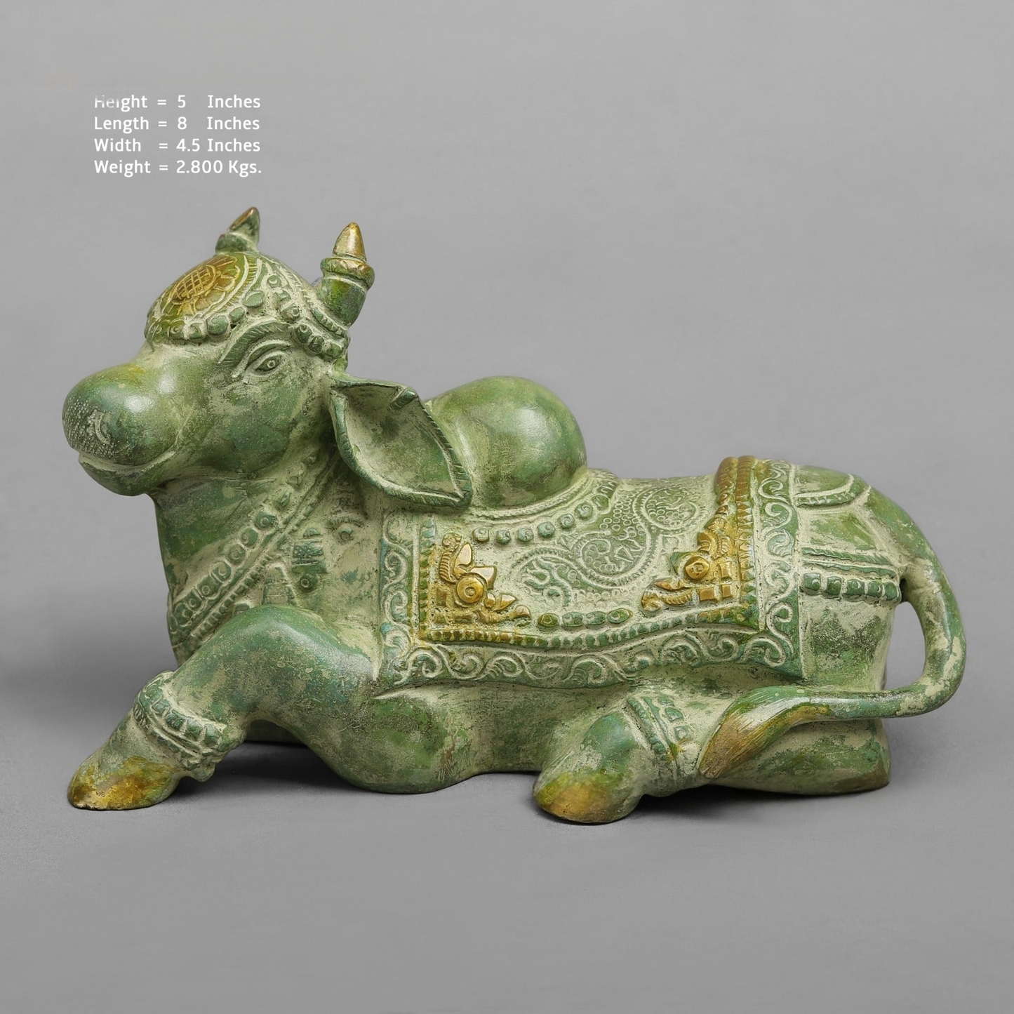 Handcrafted statue Brass Nandi Green Finish 5 Inches