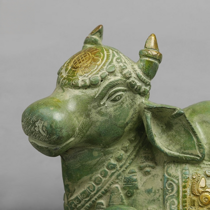 Handcrafted statue Brass Nandi Green Finish 5 Inches