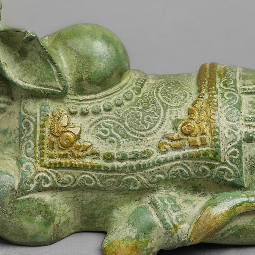 Handcrafted statue Brass Nandi Green Finish 5 Inches