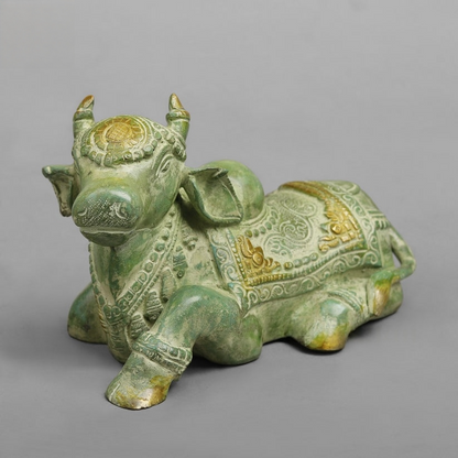 Handcrafted statue Brass Nandi Green Finish 5 Inches