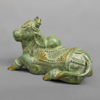 Handcrafted statue Brass Nandi Green Finish 5 Inches