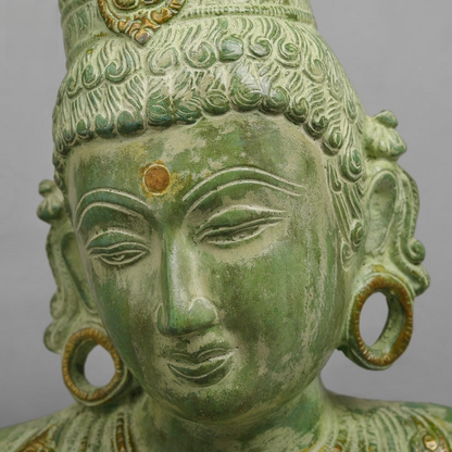 हस्तनिर्मित प्रतिमा पीतल पार्वती मुख हरा फ़िनिश 12 इंच