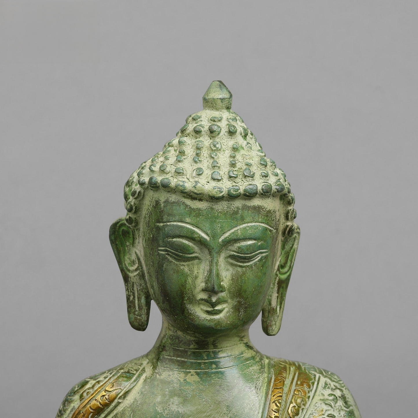 Handcrafted statue Brass Buddha Green Finish 6 Inches