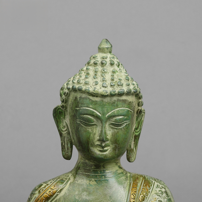 Handcrafted statue Brass Buddha Green Finish 6 Inches
