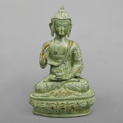 Handcrafted statue Brass Buddha Green Finish 6 Inches