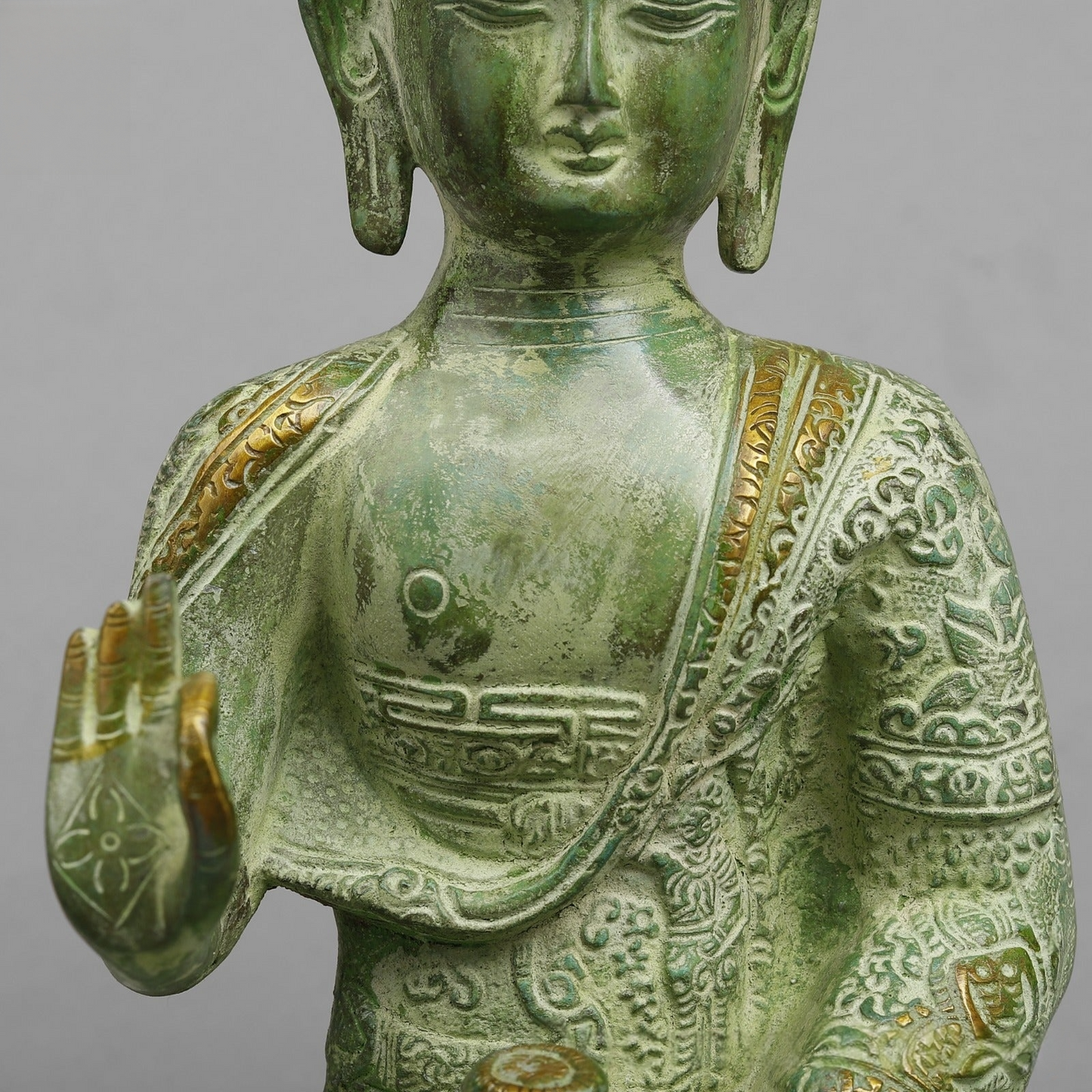 Handcrafted statue Brass Buddha Green Finish 6 Inches
