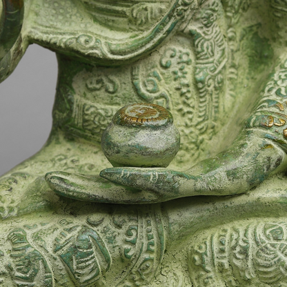 Handcrafted statue Brass Buddha Green Finish 6 Inches