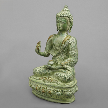 Handcrafted statue Brass Buddha Green Finish 6 Inches
