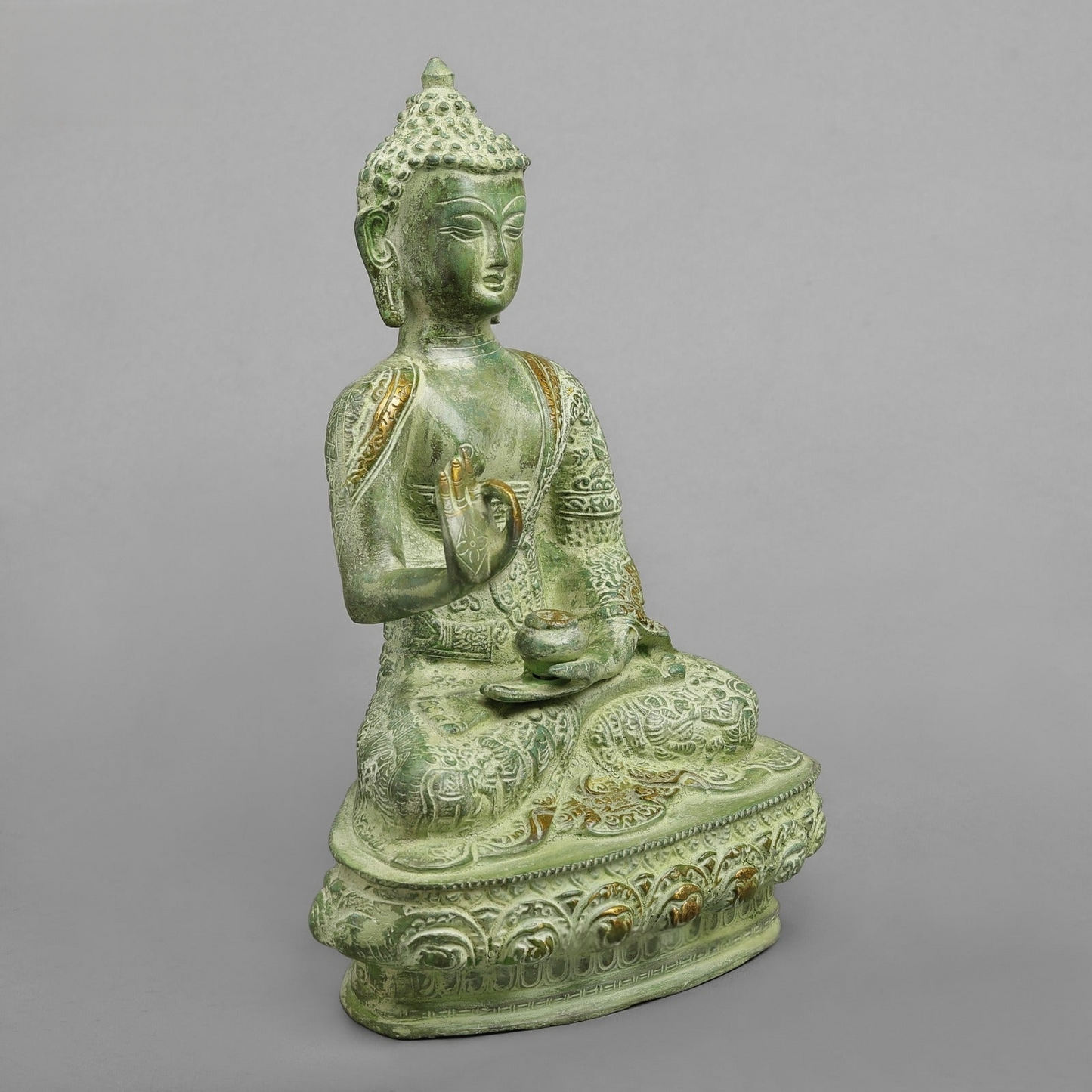 Handcrafted statue Brass Buddha Green Finish 6 Inches