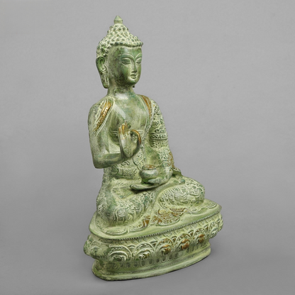 Handcrafted statue Brass Buddha Green Finish 6 Inches