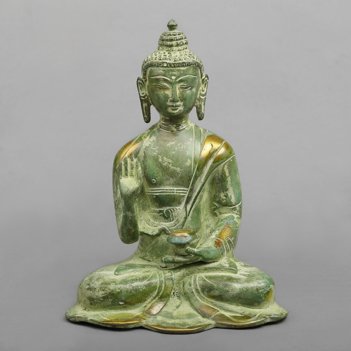 Handcrafted statue Brass Buddha Green Finish 6 Inches