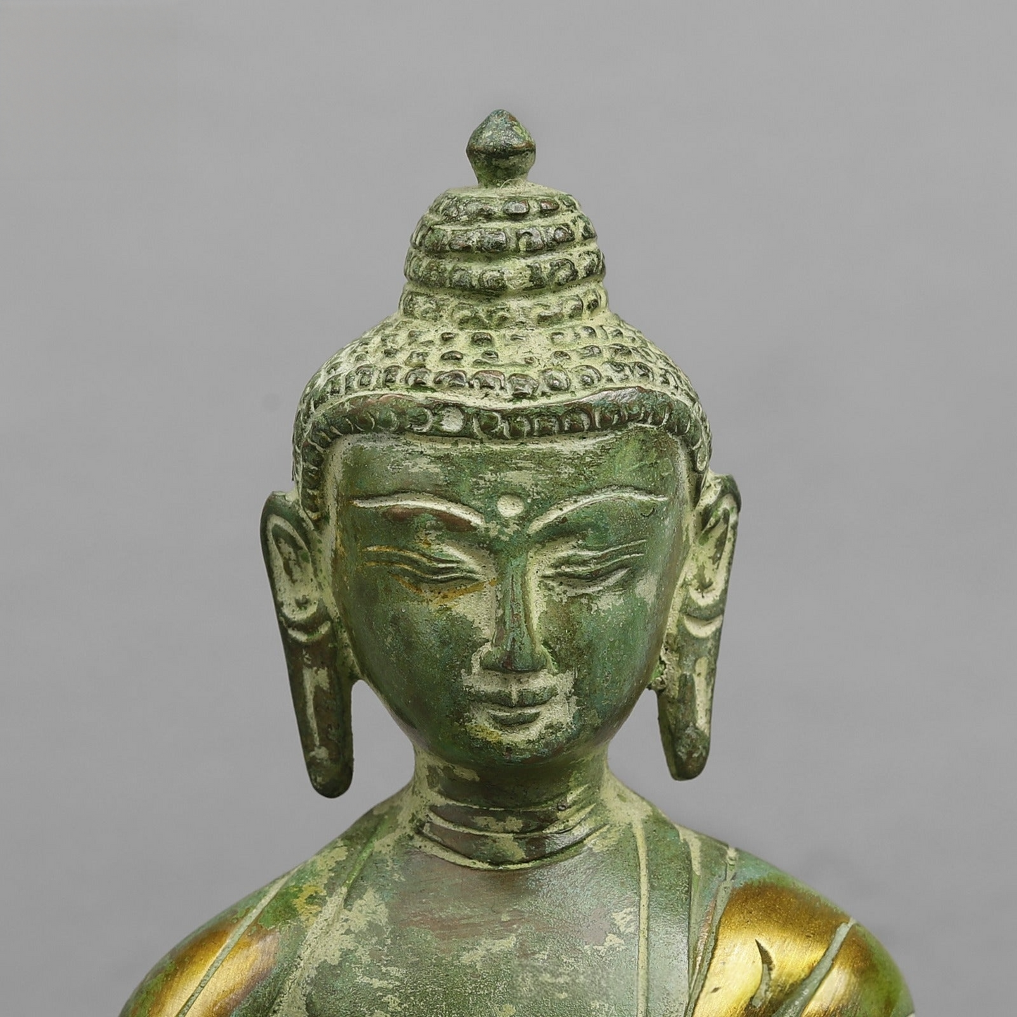 Handcrafted statue Brass Buddha Green Finish 6 Inches