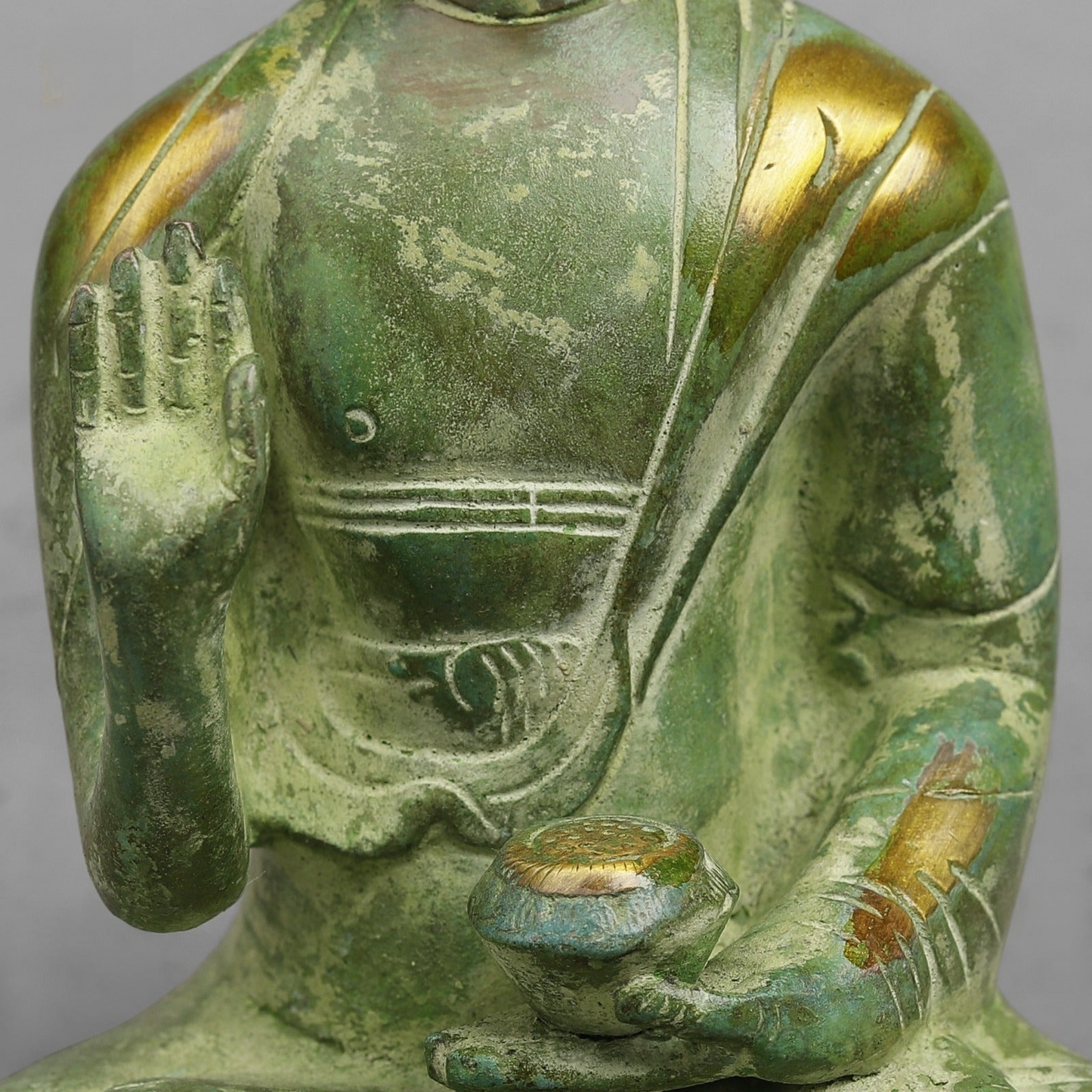 Handcrafted statue Brass Buddha Green Finish 6 Inches