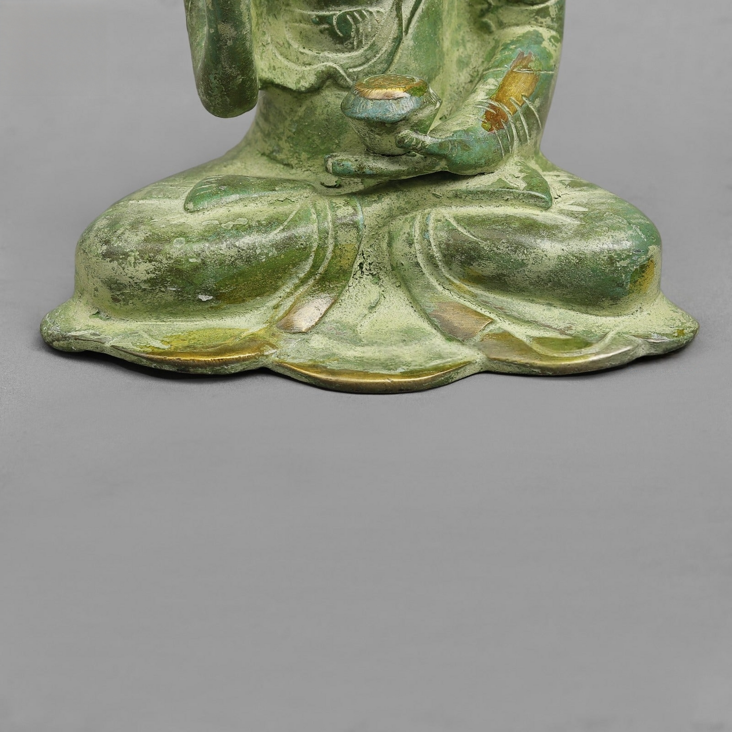 Handcrafted statue Brass Buddha Green Finish 6 Inches