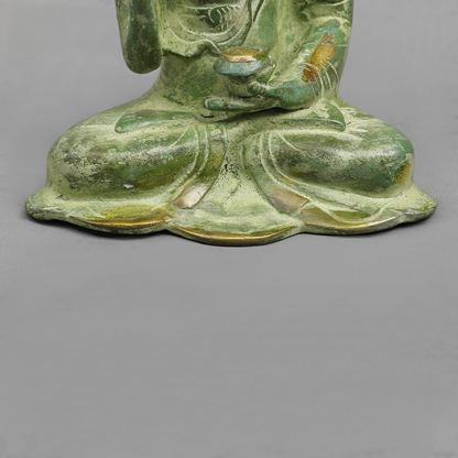 Handcrafted statue Brass Buddha Green Finish 6 Inches