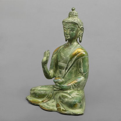 Handcrafted statue Brass Buddha Green Finish 6 Inches