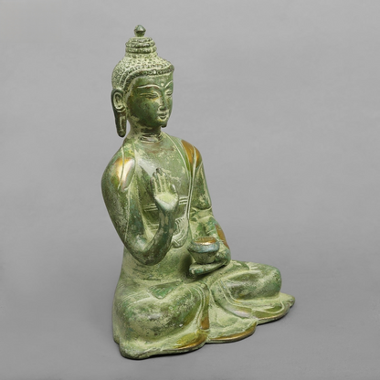 Handcrafted statue Brass Buddha Green Finish 6 Inches