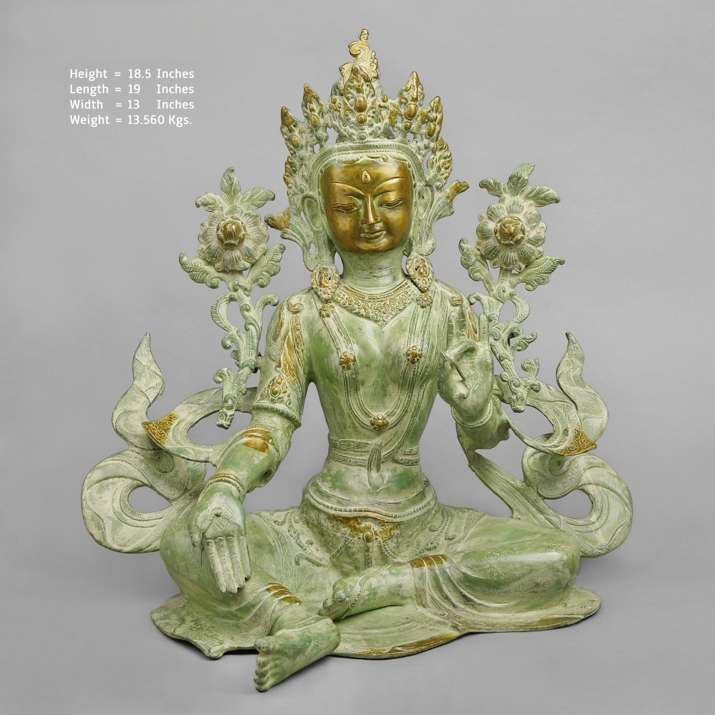 Handcrafted statue Brass Tara Idol Green Finish 10 Inches