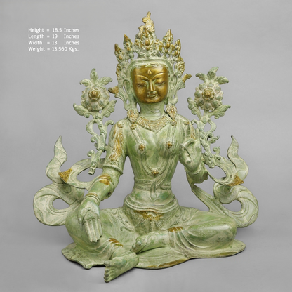 Handcrafted statue Brass Tara Idol Green Finish 10 Inches