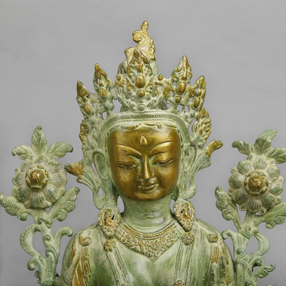 Handcrafted statue Brass Tara Idol Green Finish 10 Inches