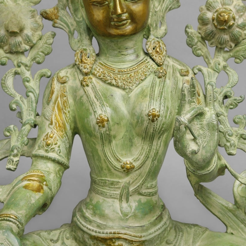 Handcrafted statue Brass Tara Idol Green Finish 10 Inches