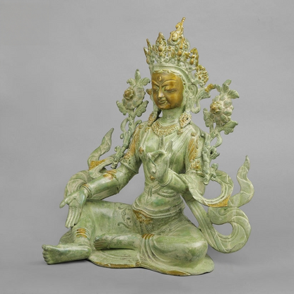 Handcrafted statue Brass Tara Idol Green Finish 10 Inches