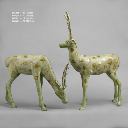 Brass Deer standing, Leaf Green Patina Finish 27” Inches