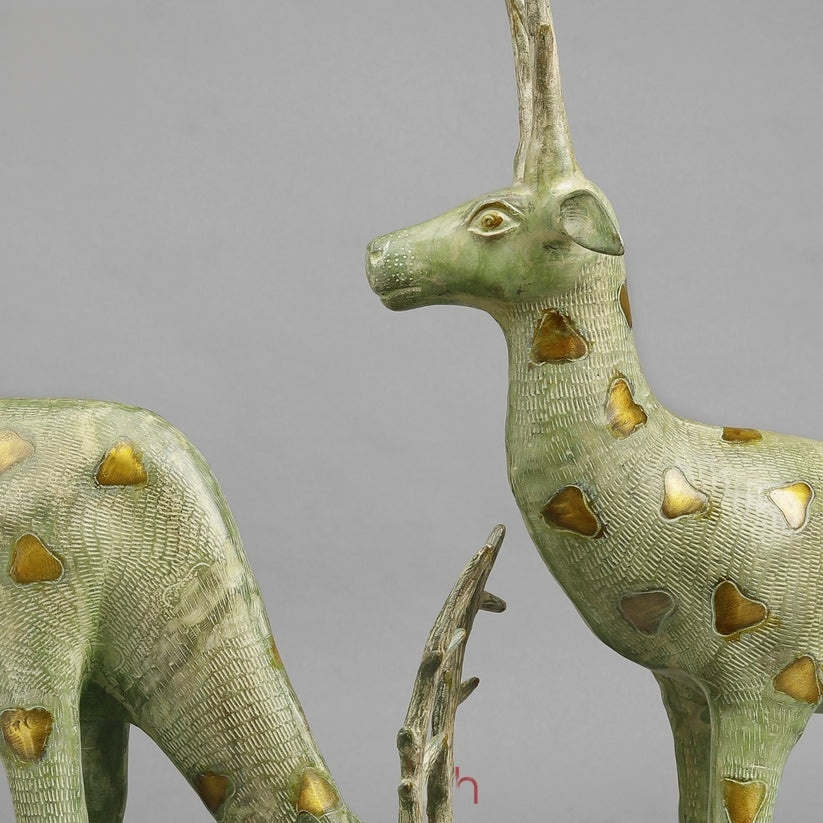 Brass Deer standing, Leaf Green Patina Finish 27” Inches