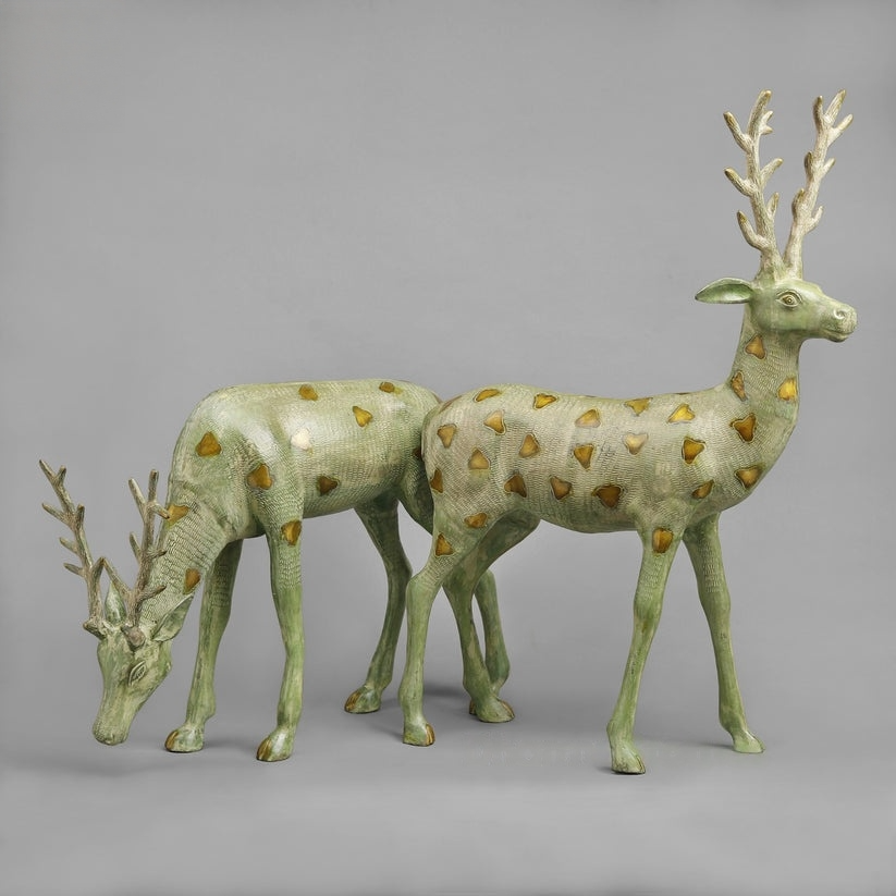 Brass Deer standing, Leaf Green Patina Finish 27” Inches