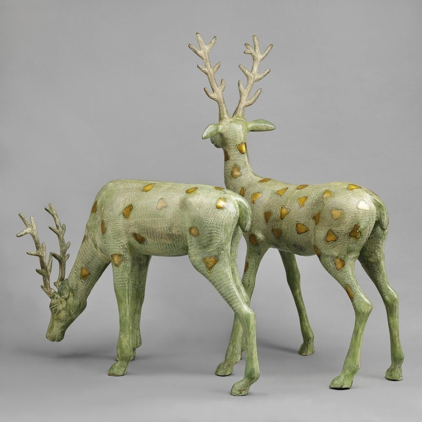 Brass Deer standing, Leaf Green Patina Finish 27” Inches