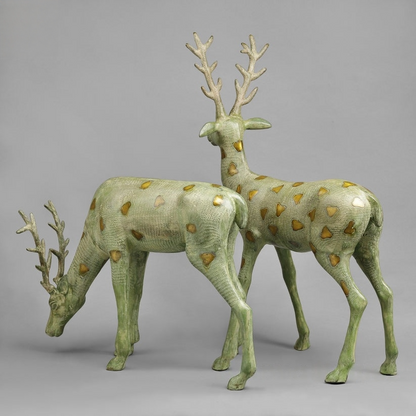 Brass Deer standing, Leaf Green Patina Finish 27” Inches