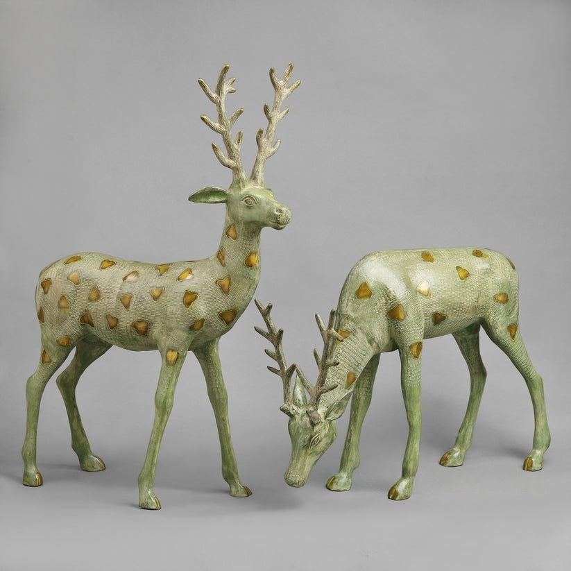 Brass Deer standing, Leaf Green Patina Finish 27” Inches