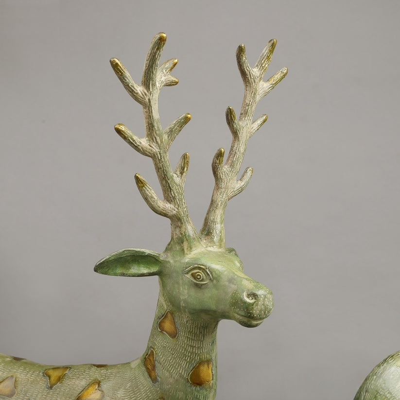 Brass Deer standing, Leaf Green Patina Finish 27” Inches